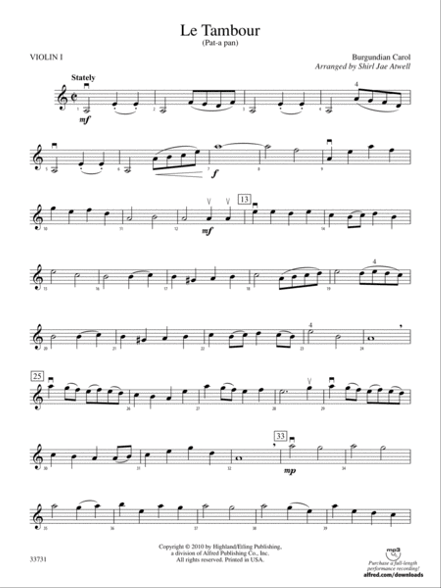 Le Tambour (Pat-a-Pan): 1st Violin String Orchestra scores gallery preview page 1