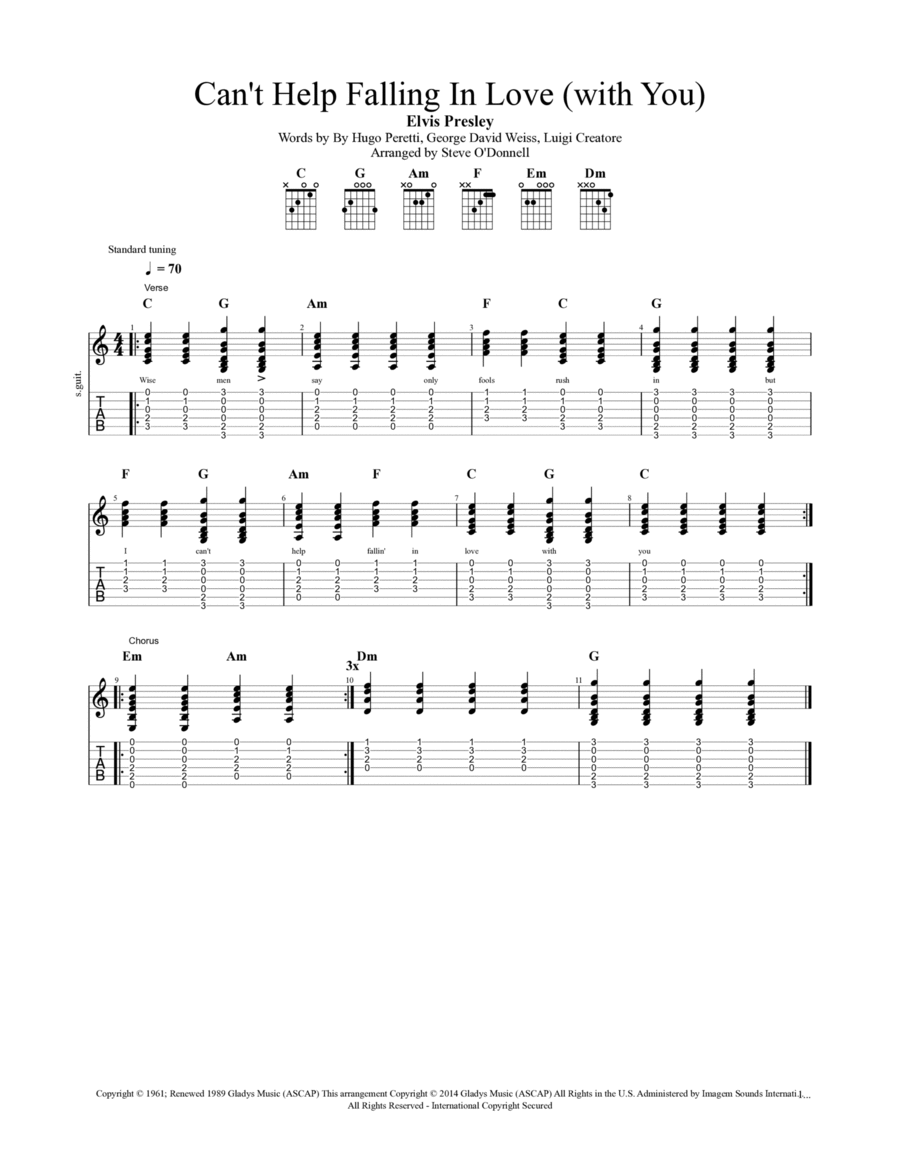 Can't Help Falling In Love Electric Guitar scores gallery preview page 1