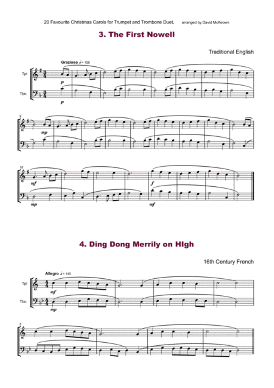 20 Favourite Christmas Carols for Trumpet and Trombone Duet Brass Duet scores gallery preview page 4