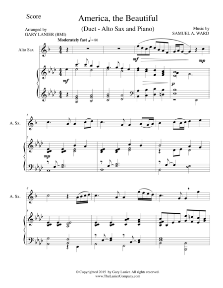AMERICA, THE BEAUTIFUL (Duet – Alto Sax and Piano/Score and Parts) image number null