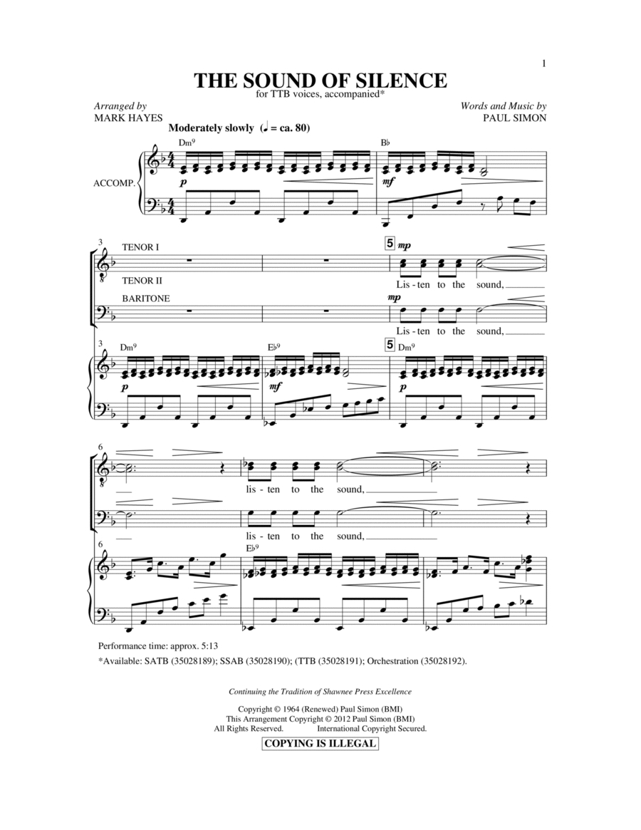 The Sound Of Silence (arr. Mark Hayes) TTBB scores gallery preview page 1