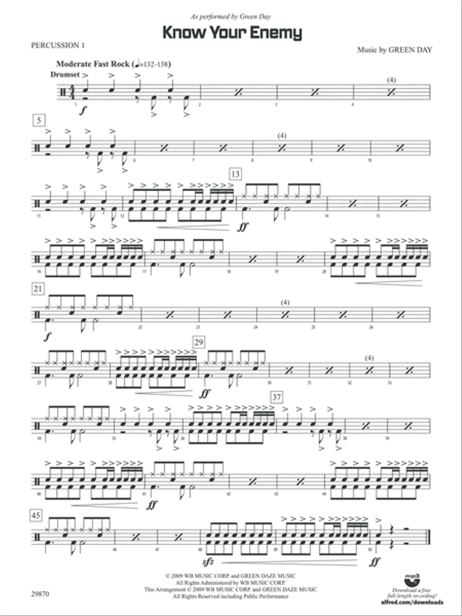 Know Your Enemy: 1st Percussion Concert Band scores gallery preview page 1