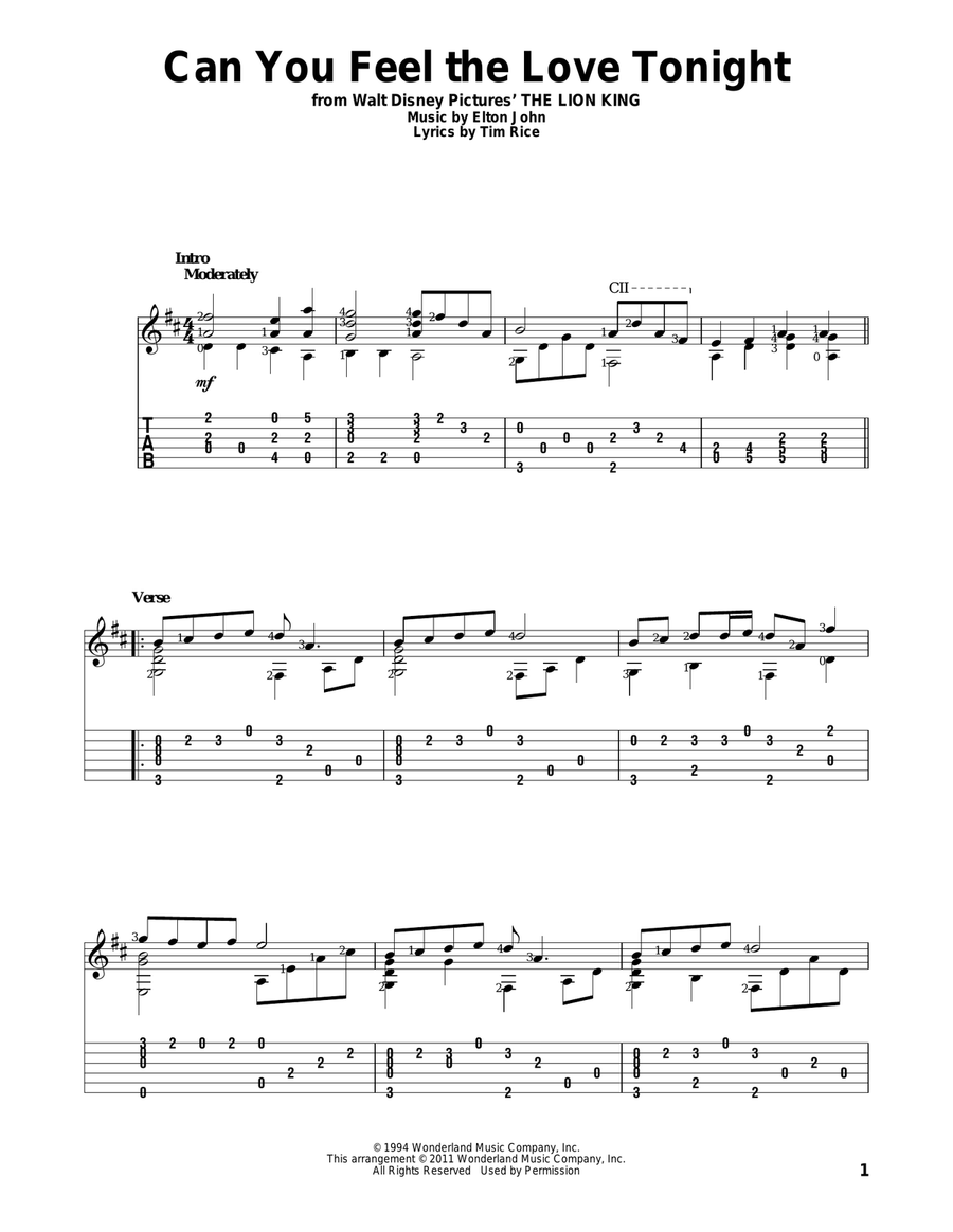 Can You Feel The Love Tonight (from The Lion King) Acoustic Guitar scores gallery preview page 1