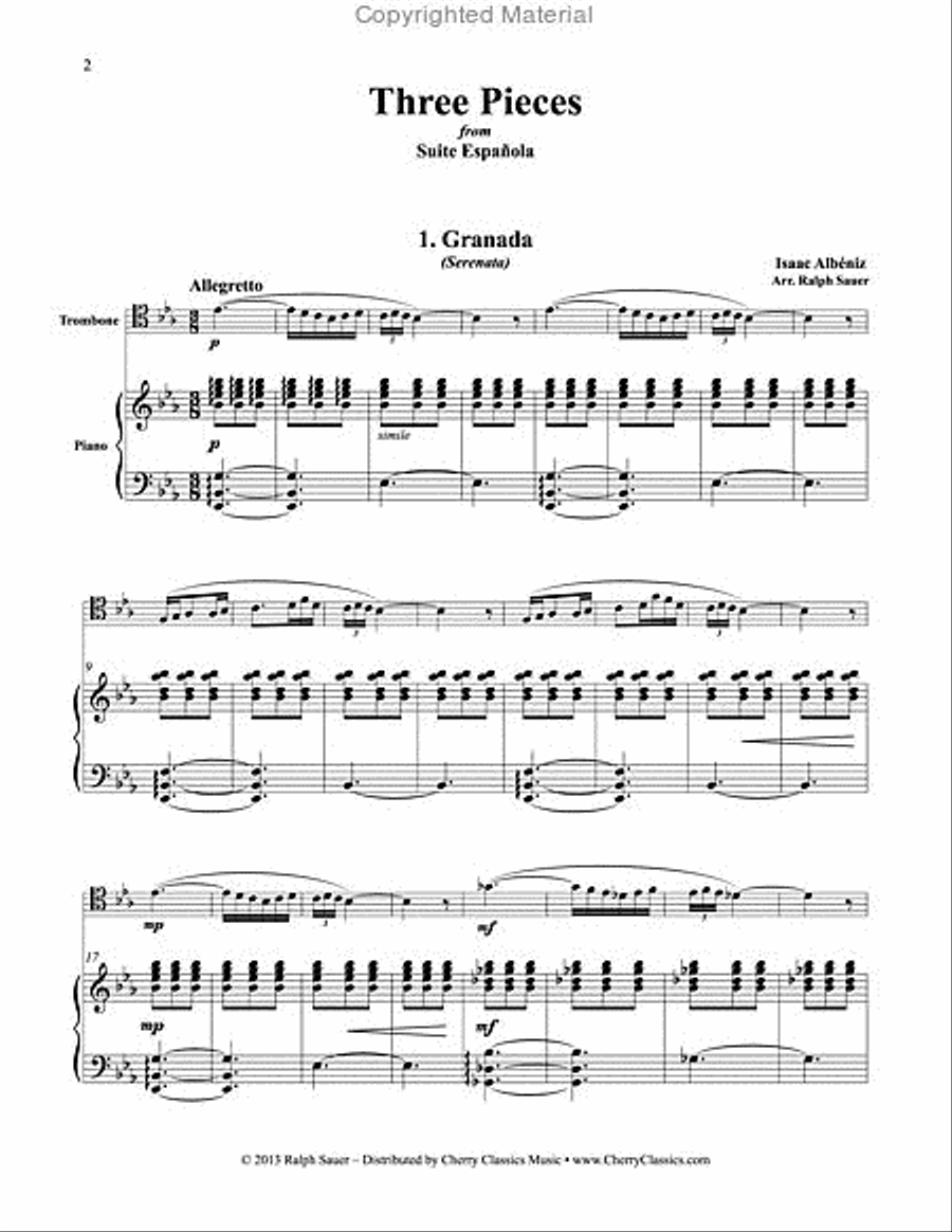 Three Pieces from Suite Espanola for Trombone & Piano Piano Accompaniment scores gallery preview page 5