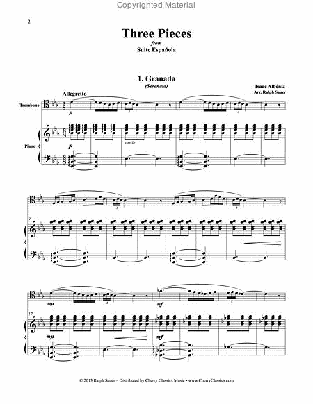 Three Pieces from Suite Espanola for Trombone & Piano image number null