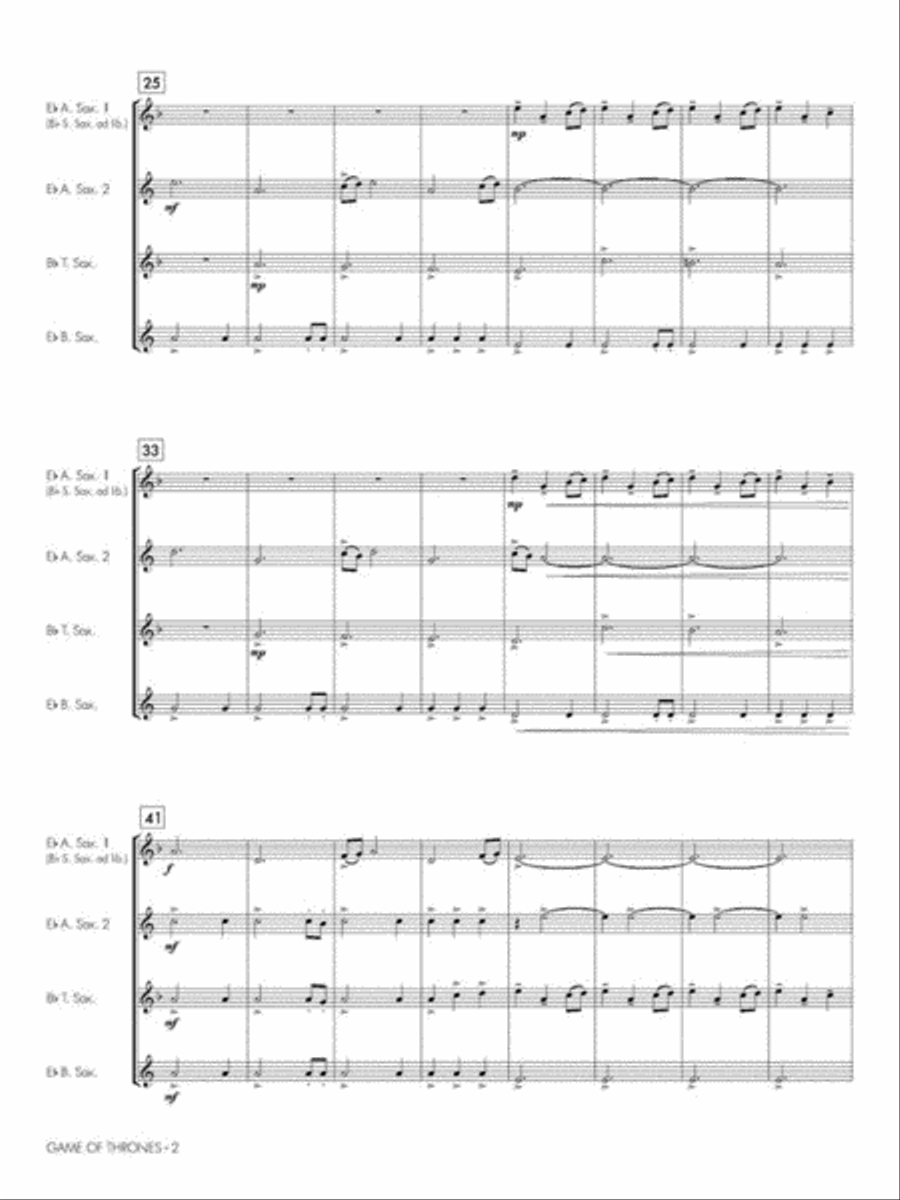 Game of Thrones Saxophone Quartet scores gallery preview page 4