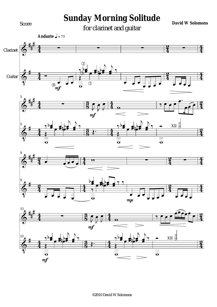 Sunday morning solitude for clarinet and guitar Clarinet scores gallery preview page 1