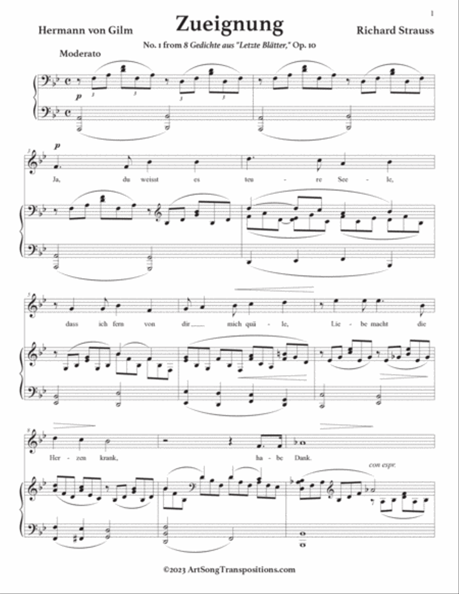 STRAUSS: Zueignung, Op. 10 no. 1 (transposed to B-flat major) Voice scores gallery preview page 2