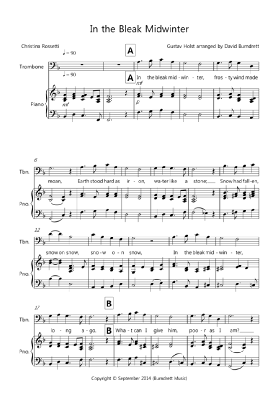 In the Bleak Midwinter for Trombone and Piano Trombone Duet scores gallery preview page 1