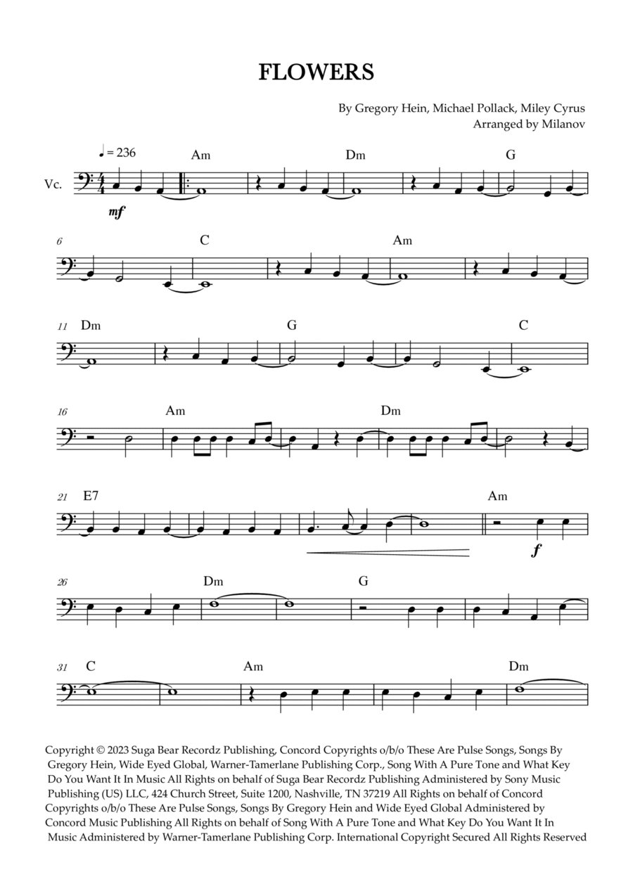 Flowers Cello Solo scores gallery preview page 1