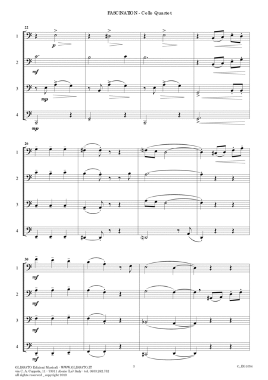 Fascination (Gypsy Waltz) for Cello Quartet (score and parts) image number null