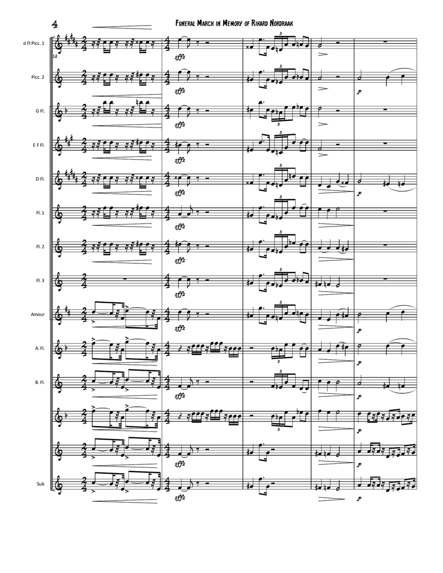 Funeral March in Memory of Rikard Nordraak Funeral March in Memory of Rikard Nordraak Flute Choir scores gallery preview page 4