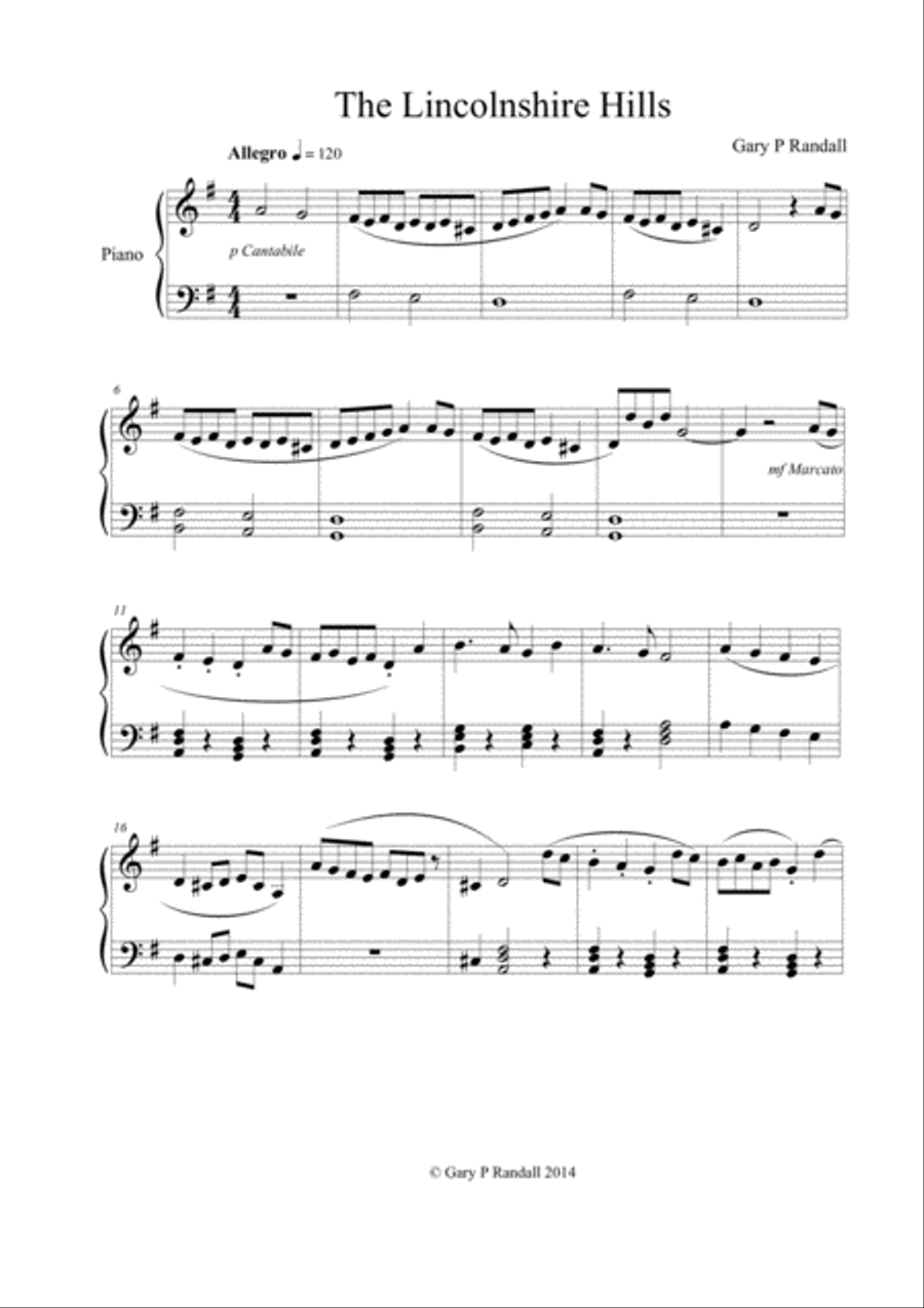 The Lincolnshire Hills Easy Piano scores gallery preview page 1