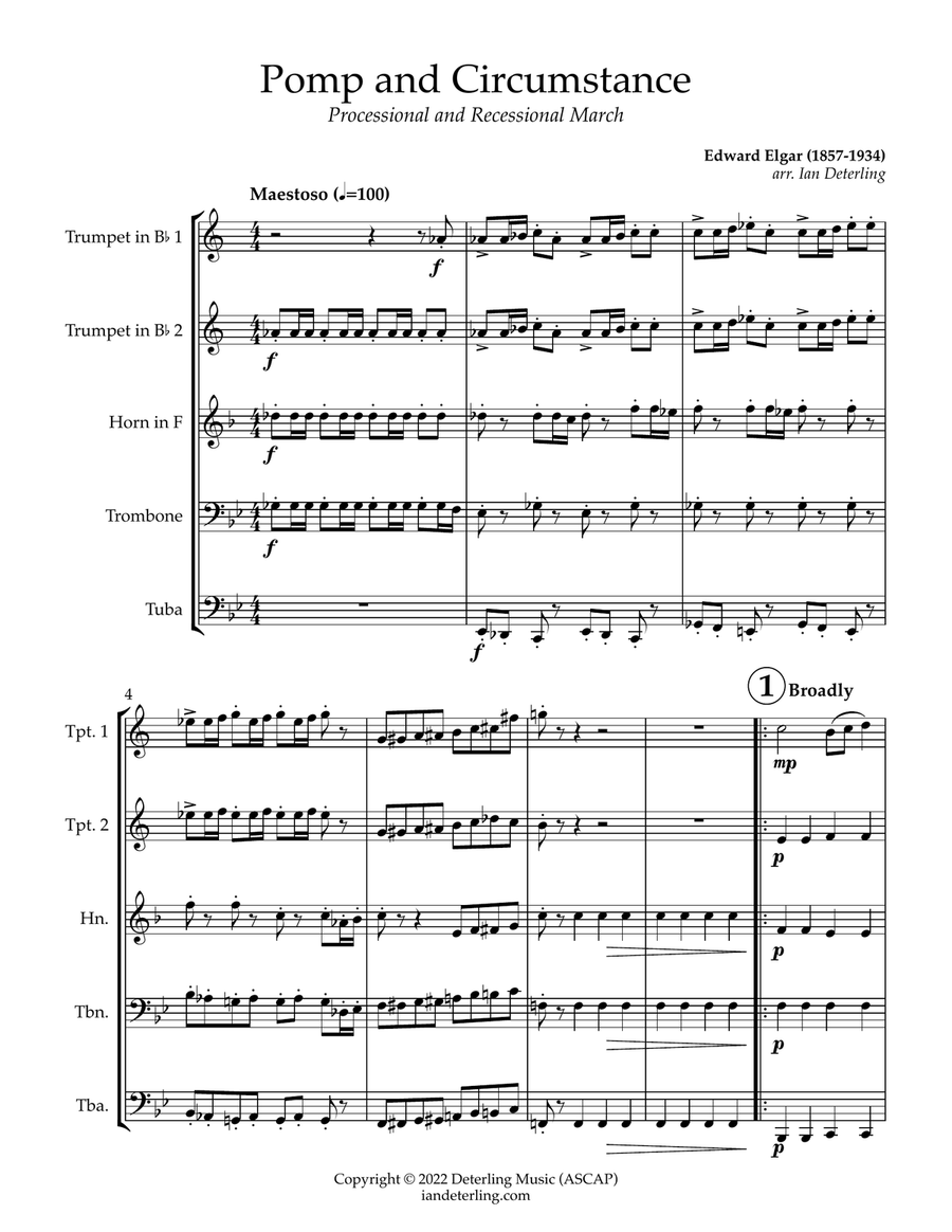 Pomp and Circumstance (for brass quintet) Brass Quintet scores gallery preview page 5
