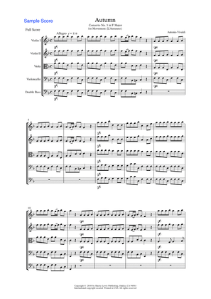 Book cover for AUTUMN, Allegro by Vivaldi, String Orchestra, Intermediate Level for 2 violins, viola, cello and str