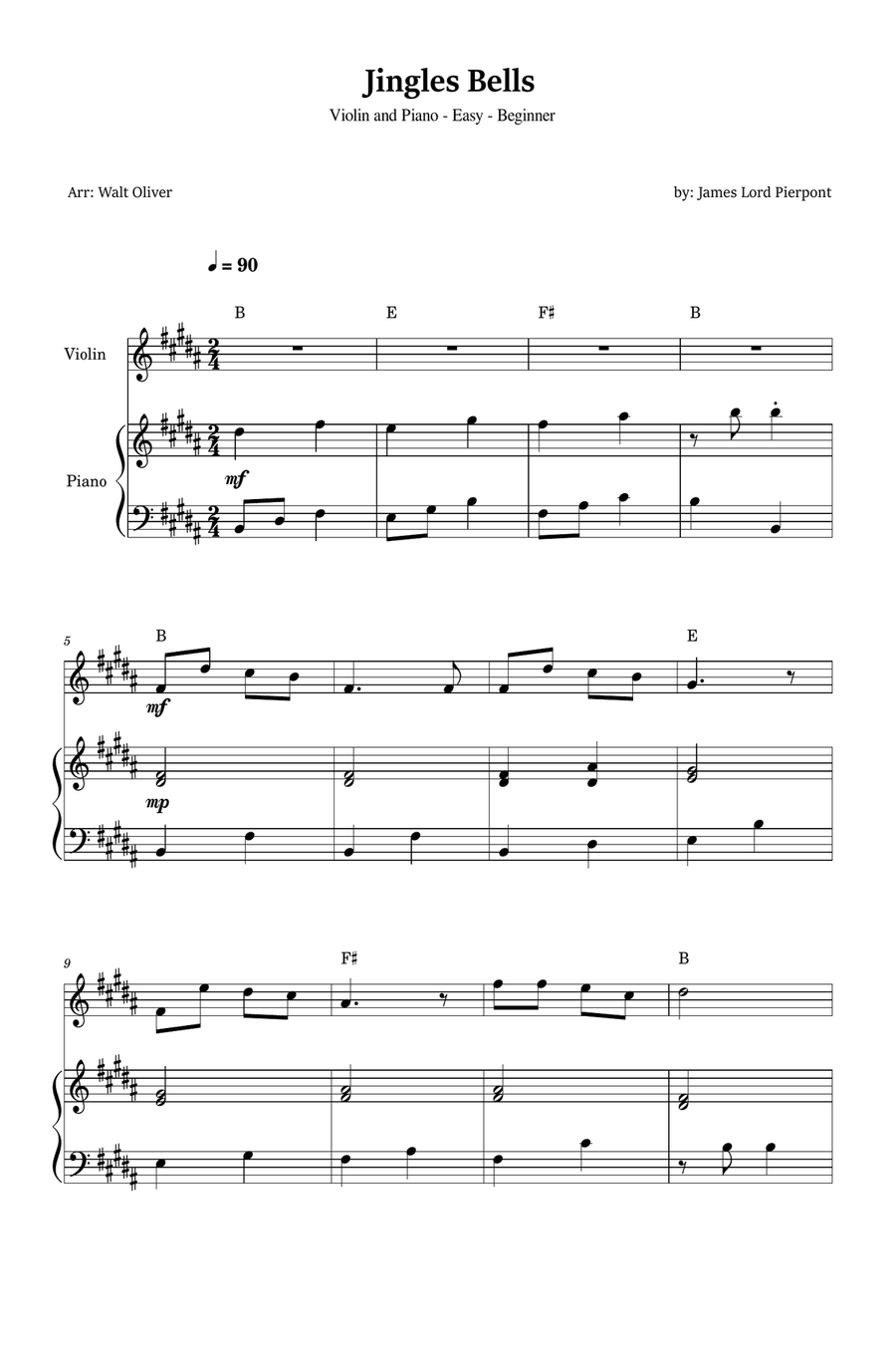 Jingle Bells for Violin and Piano (Easy - Beginner) Violin Solo scores gallery preview page 1