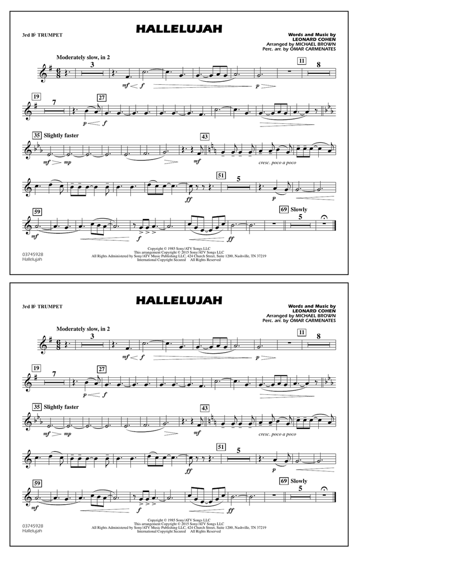 Hallelujah - 3rd Bb Trumpet Marching Band scores gallery preview page 1