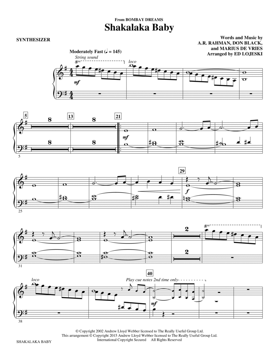 Shakalaka Baby (from Bombay Dreams) - Synthesizer Choir scores gallery preview page 1