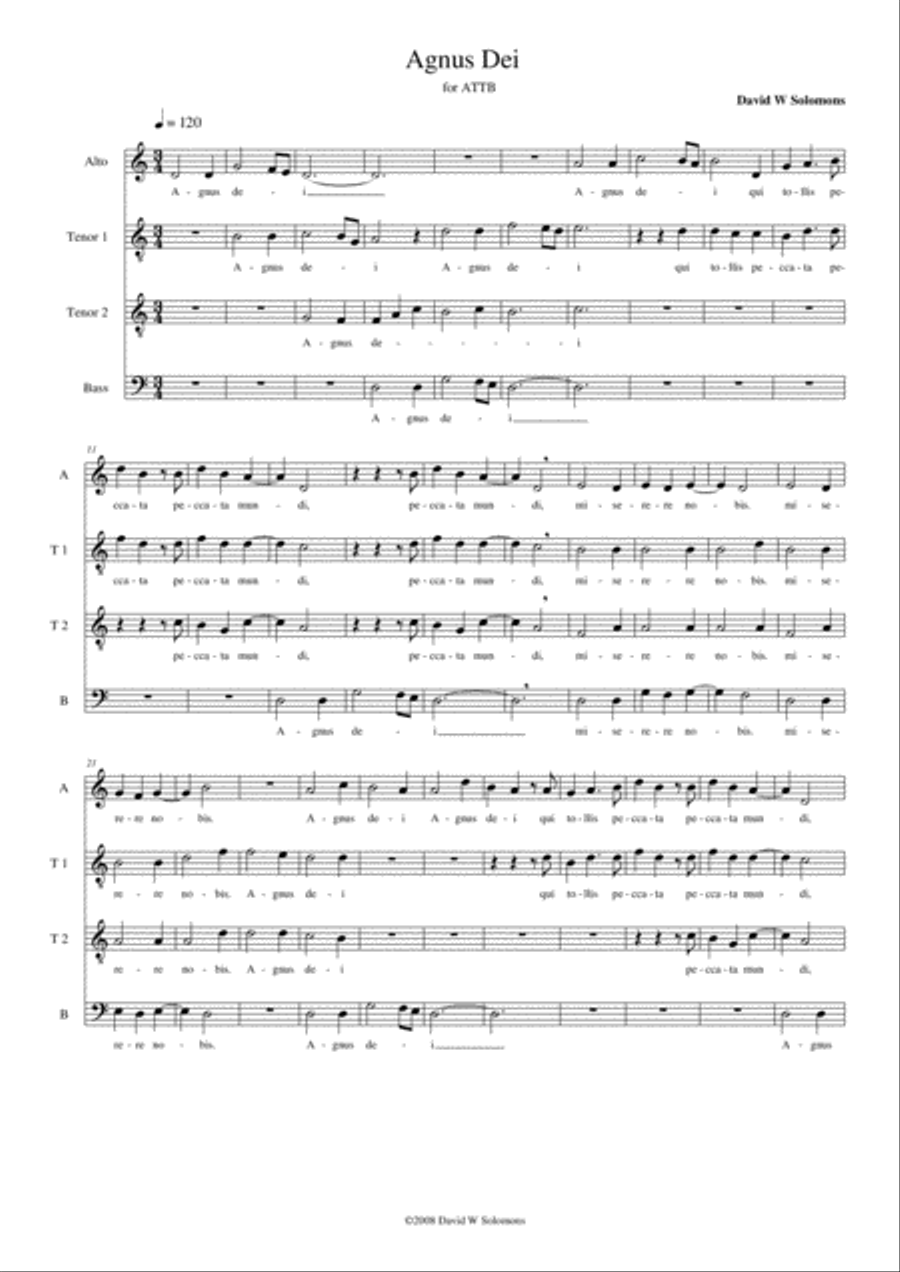 Agnus Dei for men's voices (from the Modal Mass) (ATTB) Choir scores gallery preview page 1