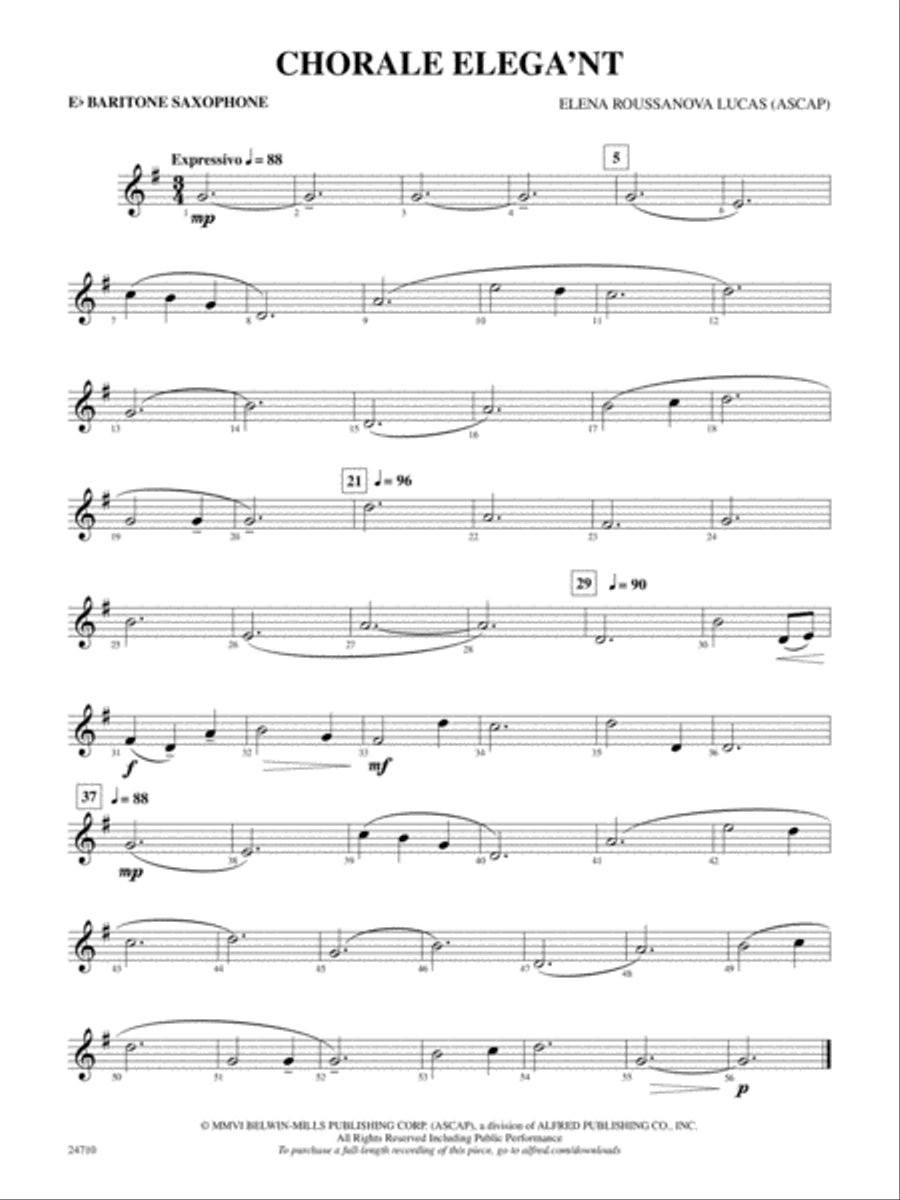 Chorale Elega'nt: E-flat Baritone Saxophone Concert Band scores gallery preview page 1