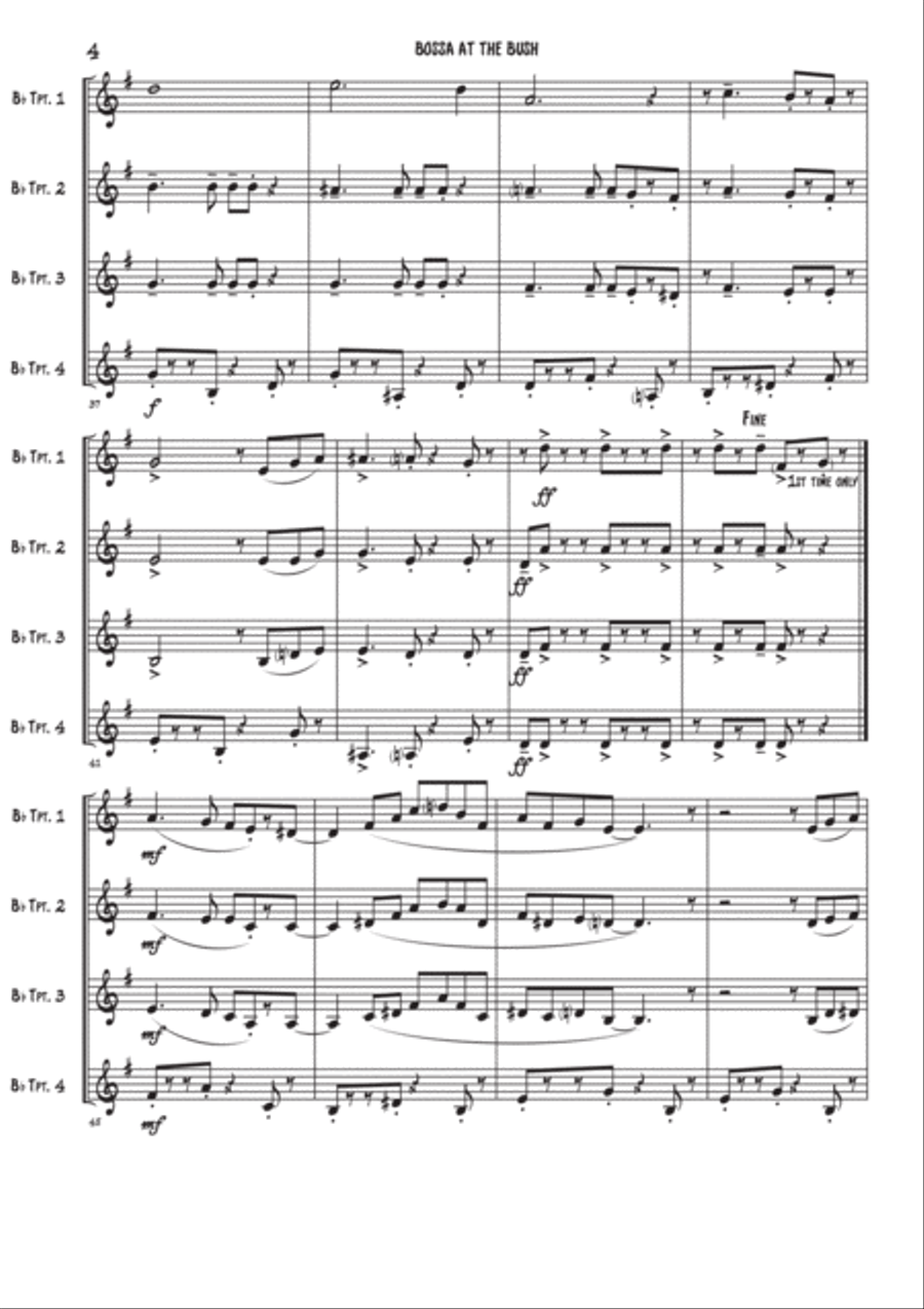 Bossa at the bush - Trumpet quartet Brass Quartet scores gallery preview page 4