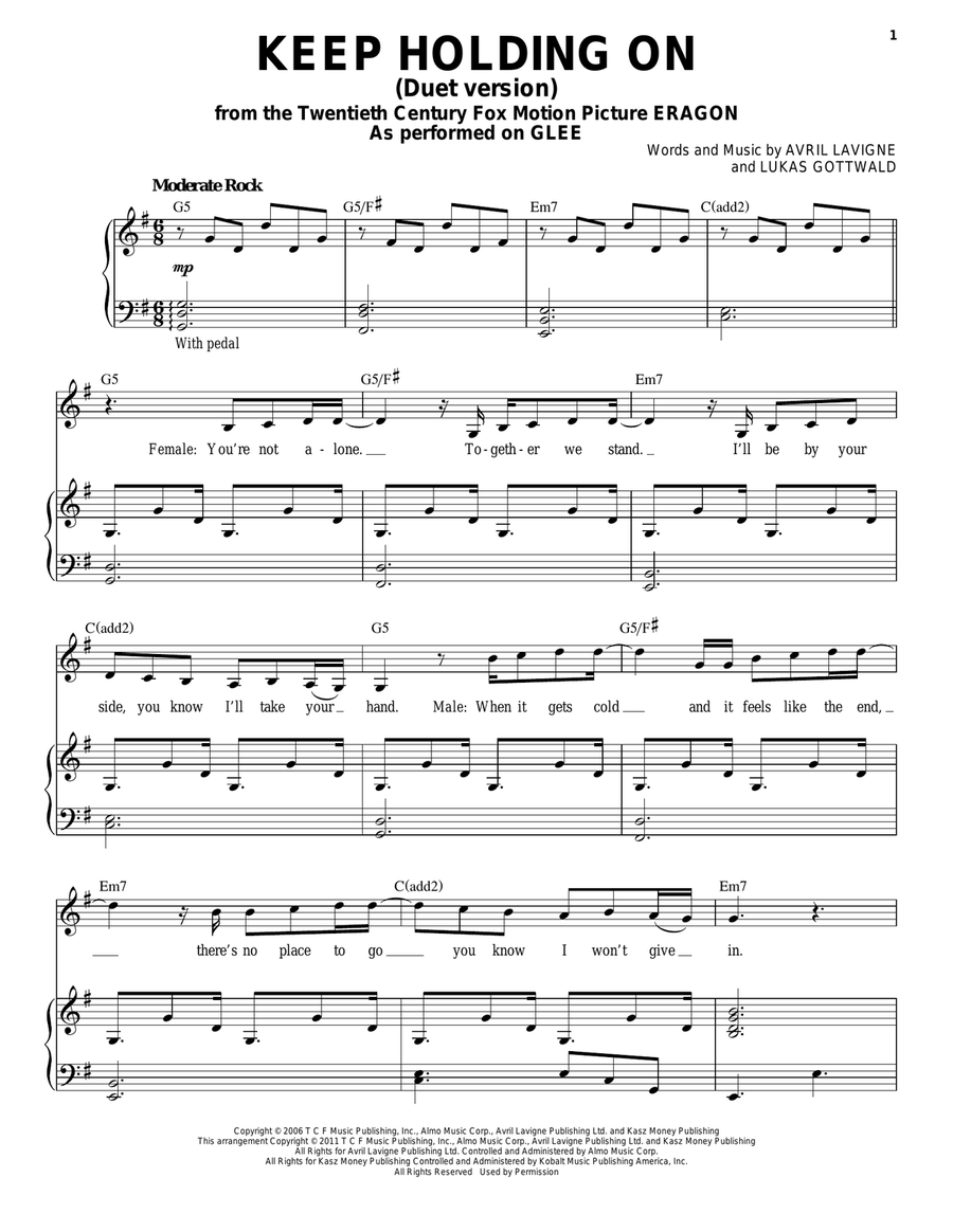 Keep Holding On (Vocal Duet) Piano, Vocal scores gallery preview page 1