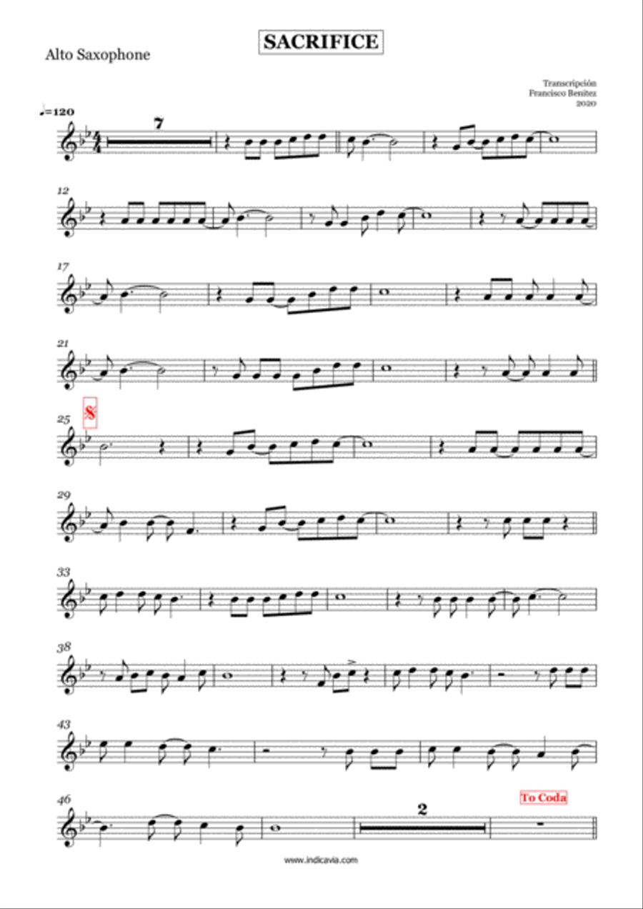Sacrifice Alto Saxophone scores gallery preview page 1