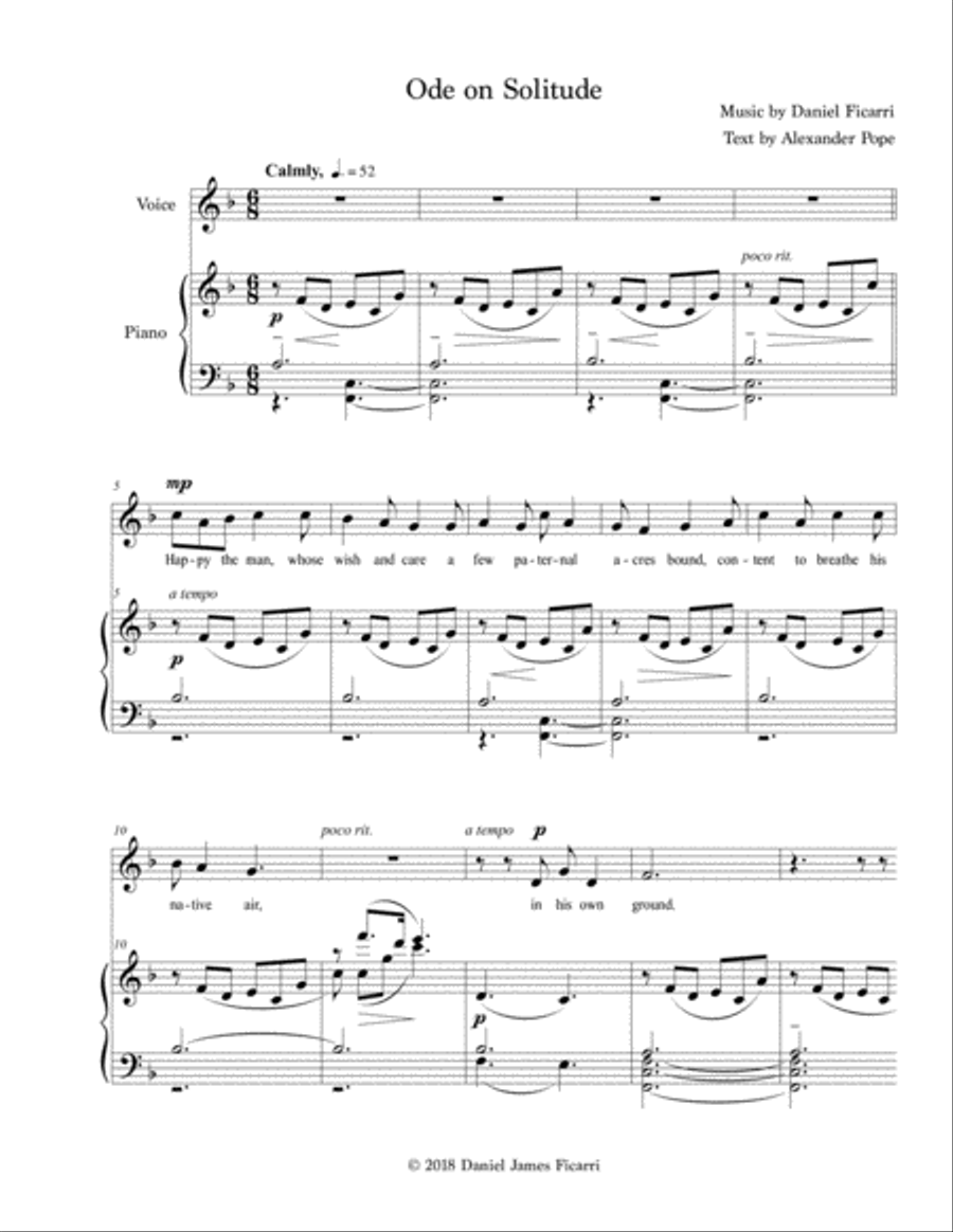 Ode on Solitude Voice scores gallery preview page 3