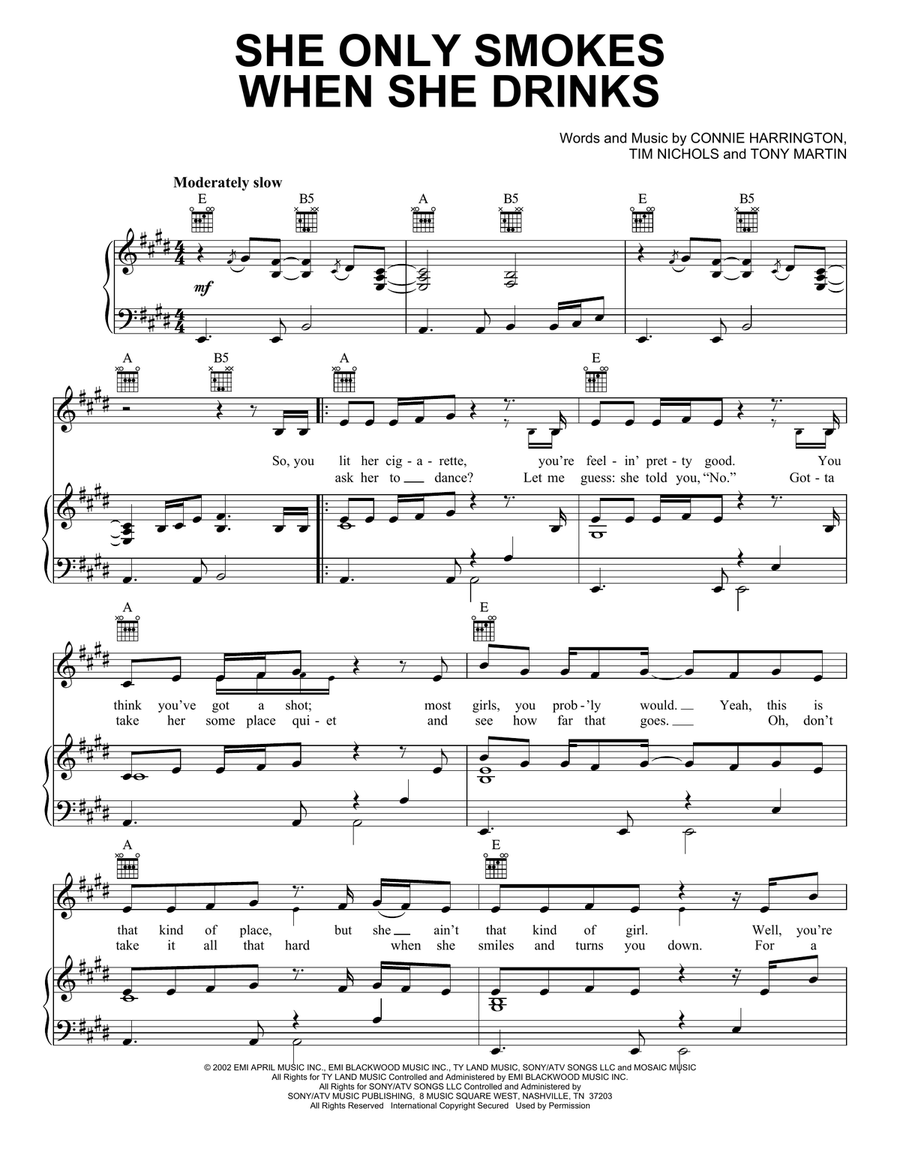 She Only Smokes When She Drinks Piano, Vocal, Guitar scores gallery preview page 1