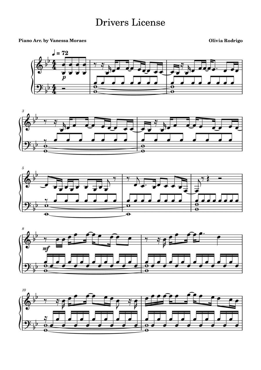 Drivers License Drivers License Piano Solo scores gallery preview page 1