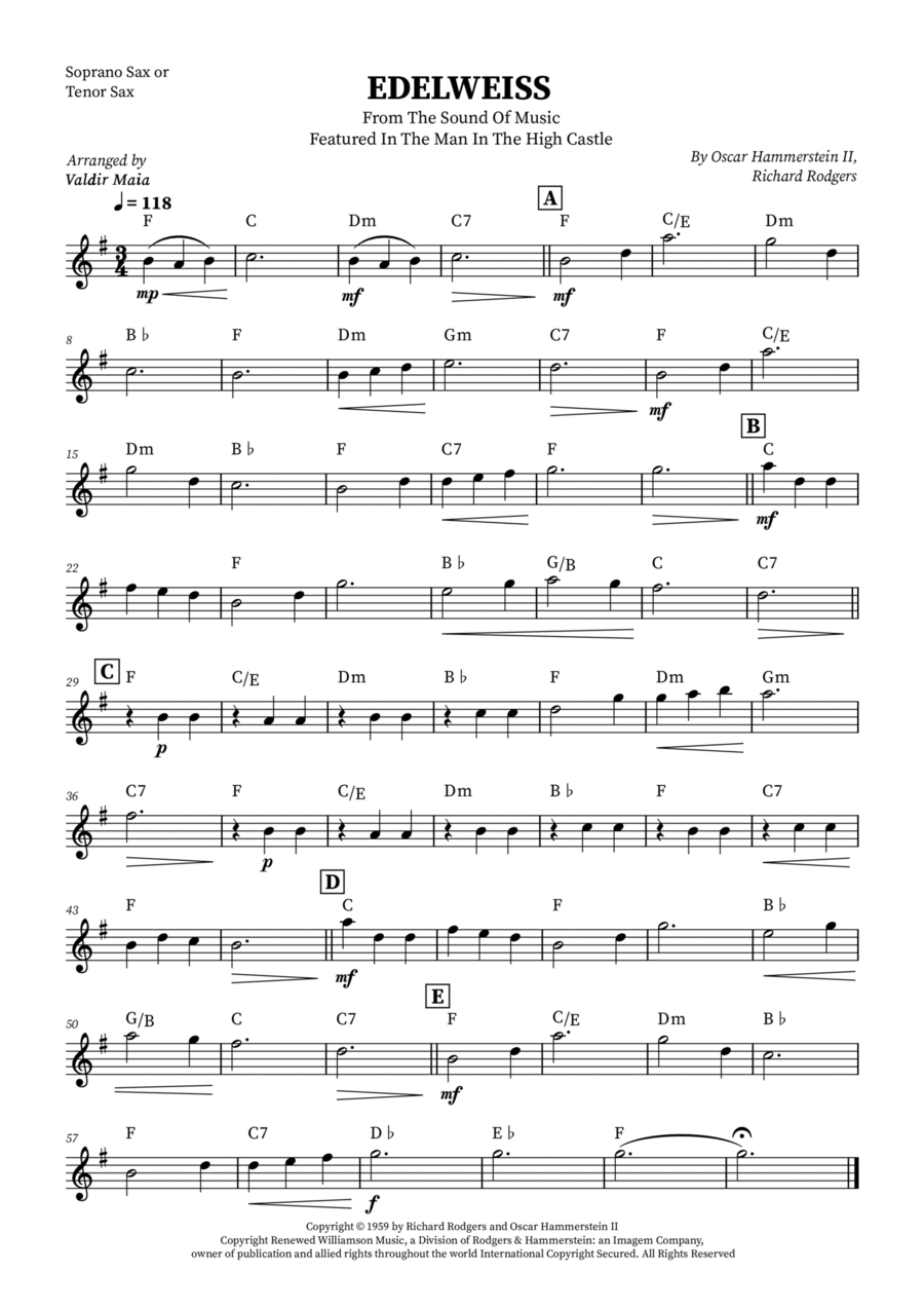 Edelweiss Soprano Saxophone scores gallery preview page 1