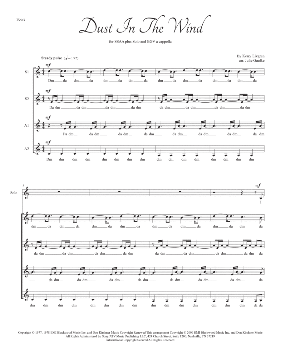 Dust In The Wind SSAA scores gallery preview page 1