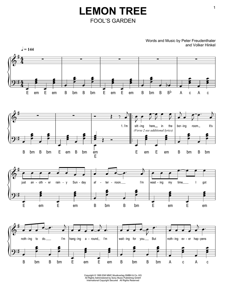 Lemon Tree Piano scores gallery preview page 1
