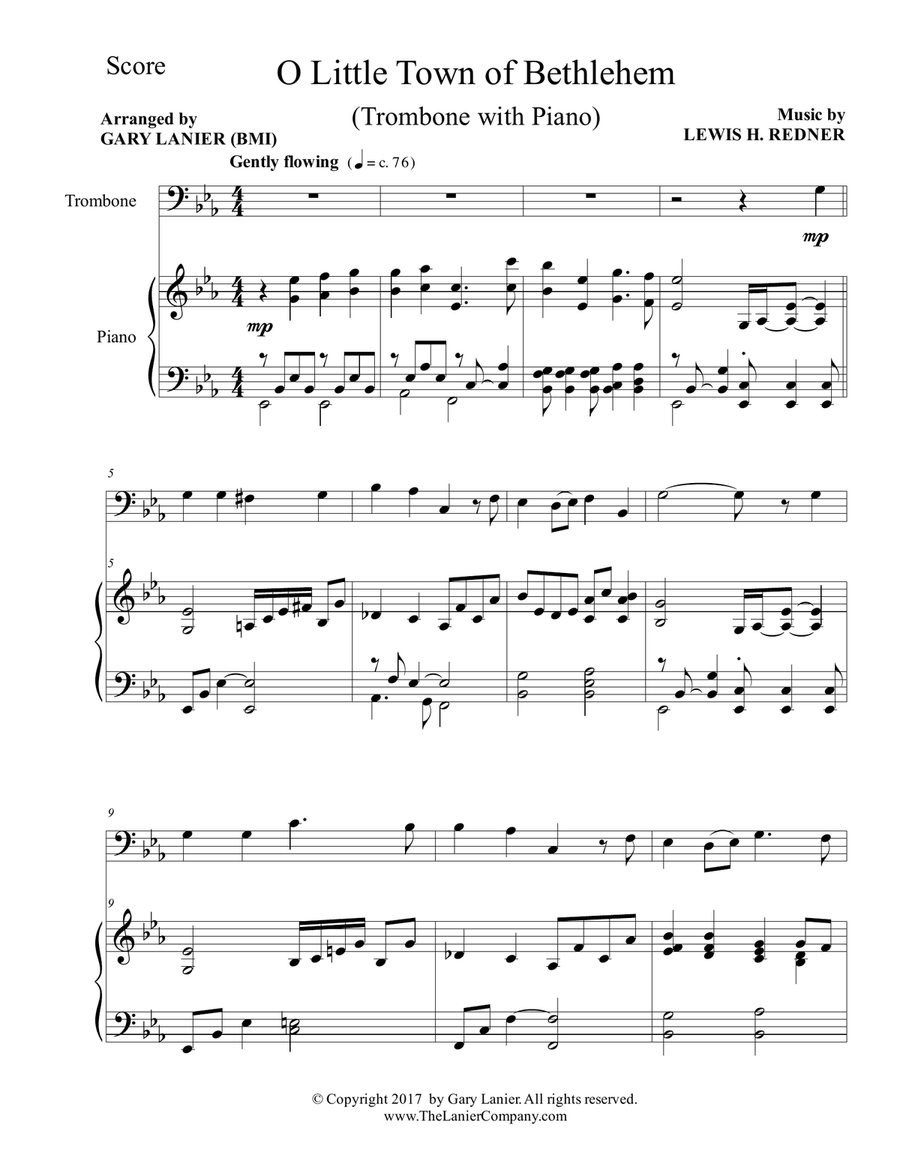 O LITTLE TOWN OF BETHLEHEM (Trombone with Piano & Score/Part) Piano scores gallery preview page 2