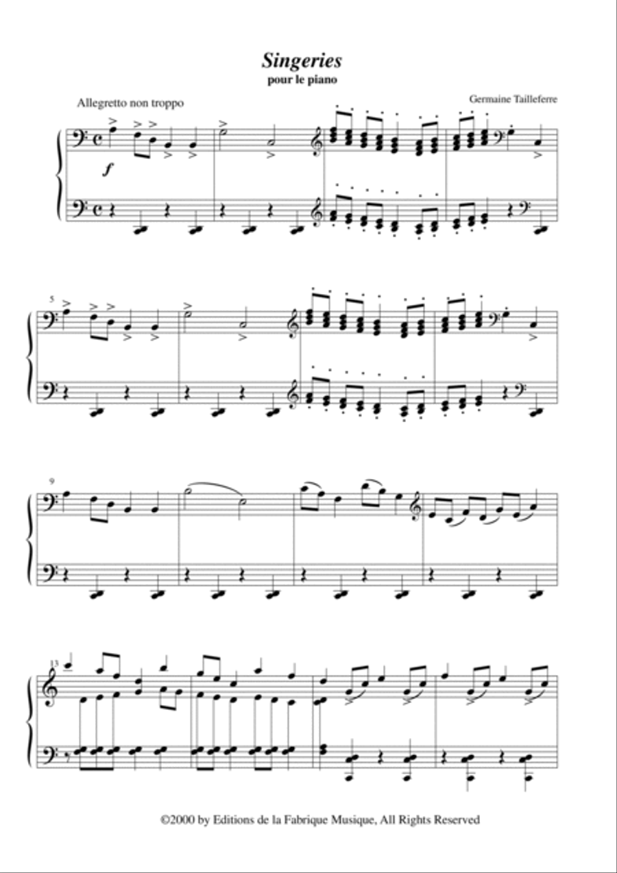 Germaine Tailleferre - Singeries for piano Piano Solo scores gallery preview page 2