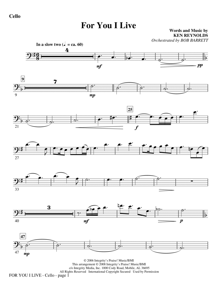 For You I Live - Double Bass Choir scores gallery preview page 1