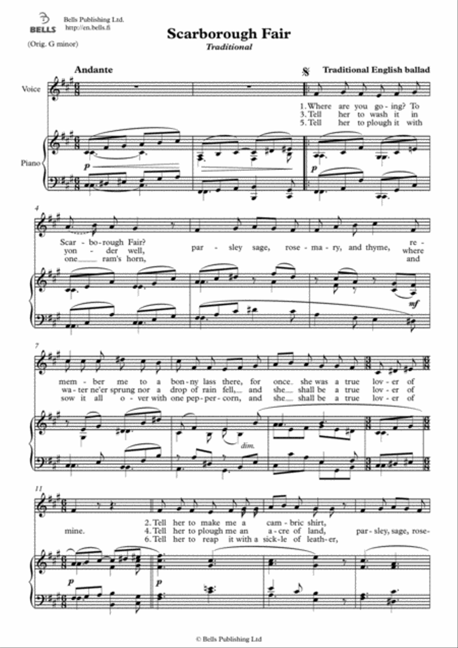 Scarborough Fair (Solo song) (F-sharp minor) Voice Solo scores gallery preview page 1