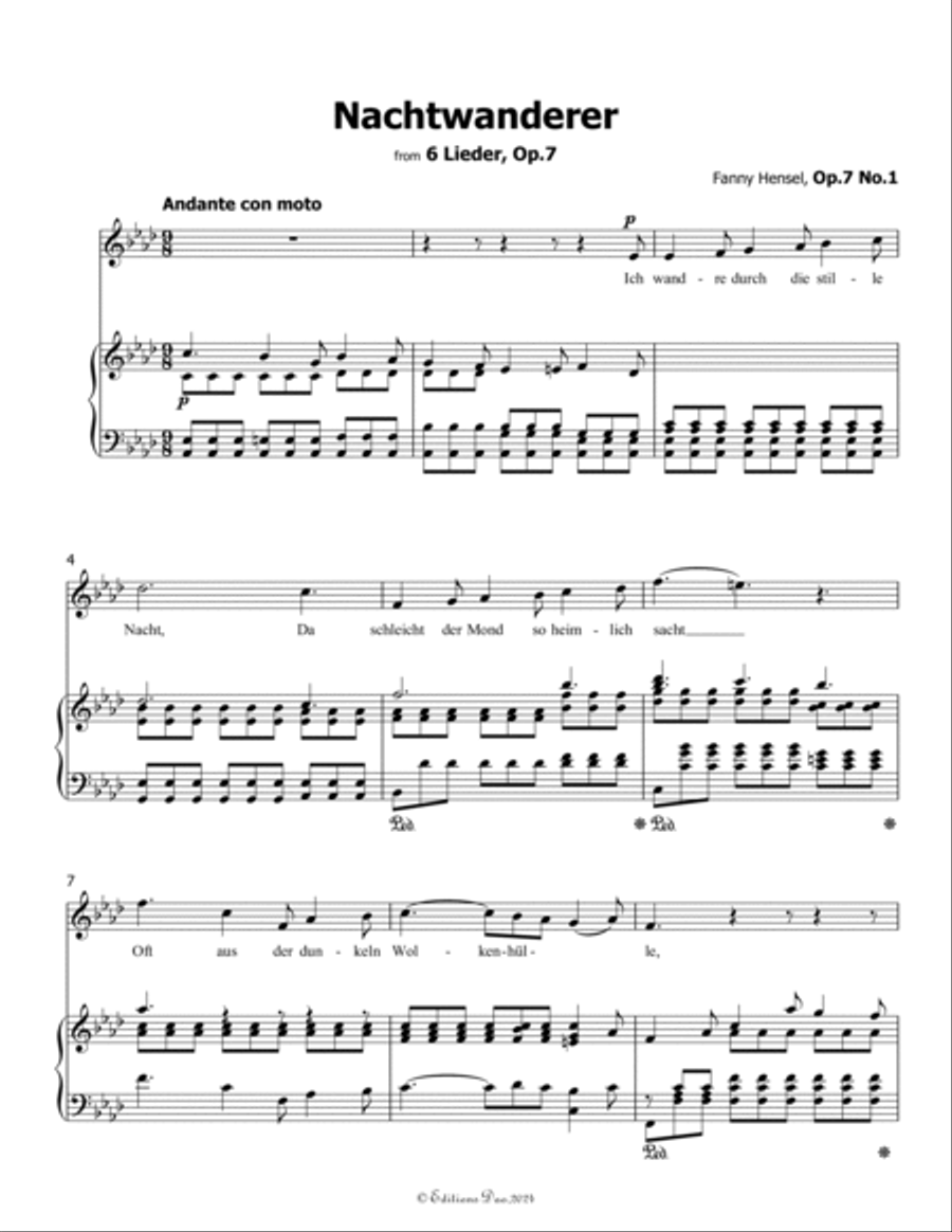 Nachtwanderer, by Fanny Hensel, in A flat Major Voice scores gallery preview page 3