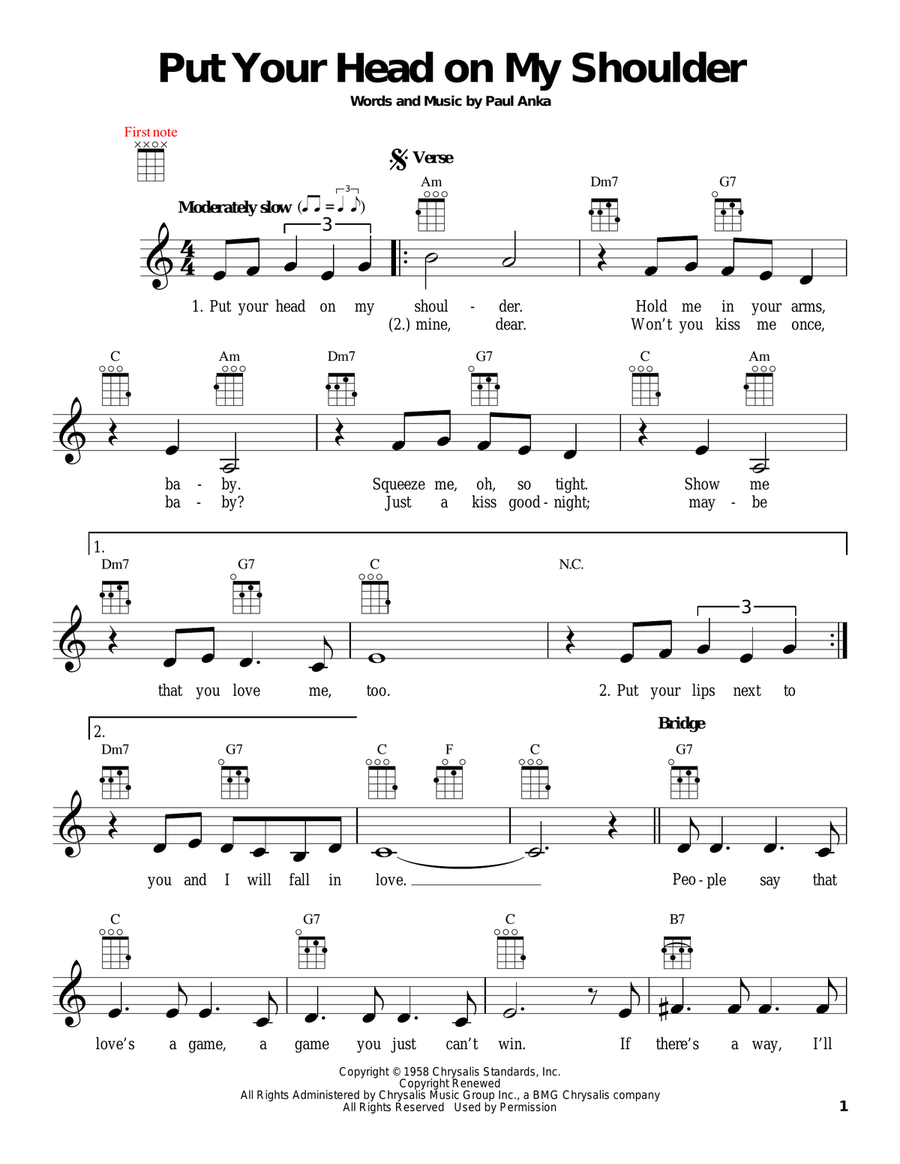 Put Your Head On My Shoulder Ukulele scores gallery preview page 1