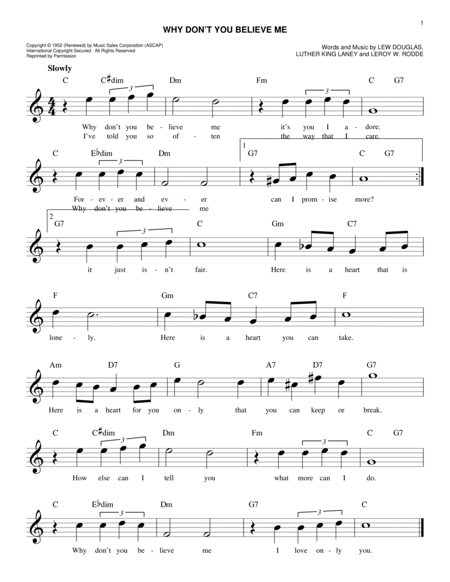 Why Don't You Believe Me Piano scores gallery preview page 1