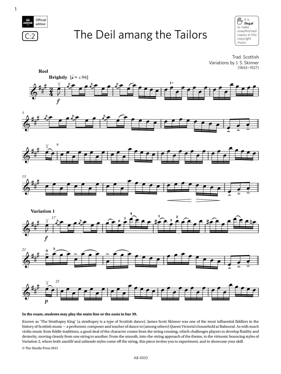 The Deil amang the Tailors (Grade 6, C2, from the ABRSM Violin Syllabus from 2024) Violin Solo scores gallery preview page 1