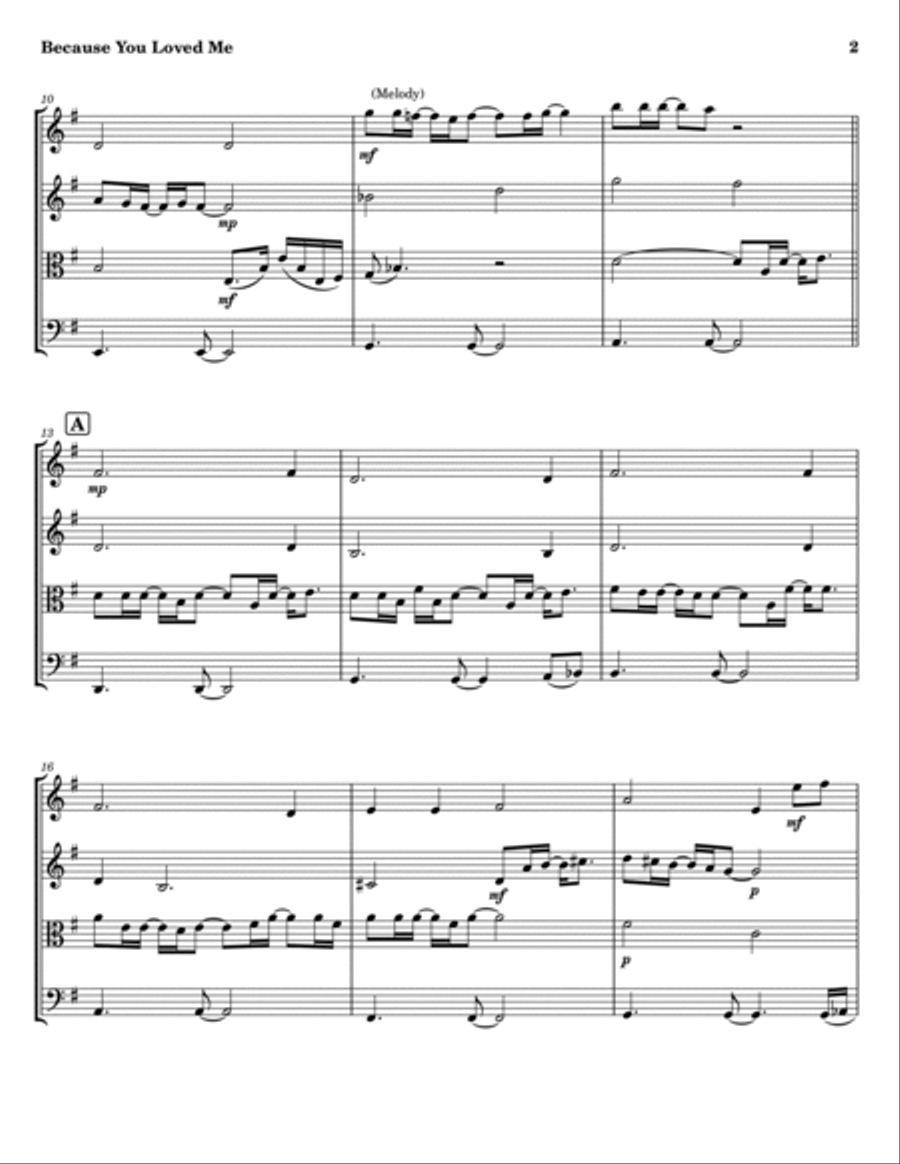 Because You Loved Me String Quartet scores gallery preview page 2