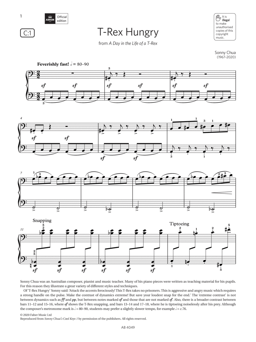 T-Rex Hungry (Grade 3, list C1, from the ABRSM Piano Syllabus 2023 & 2024) Piano Method scores gallery preview page 1