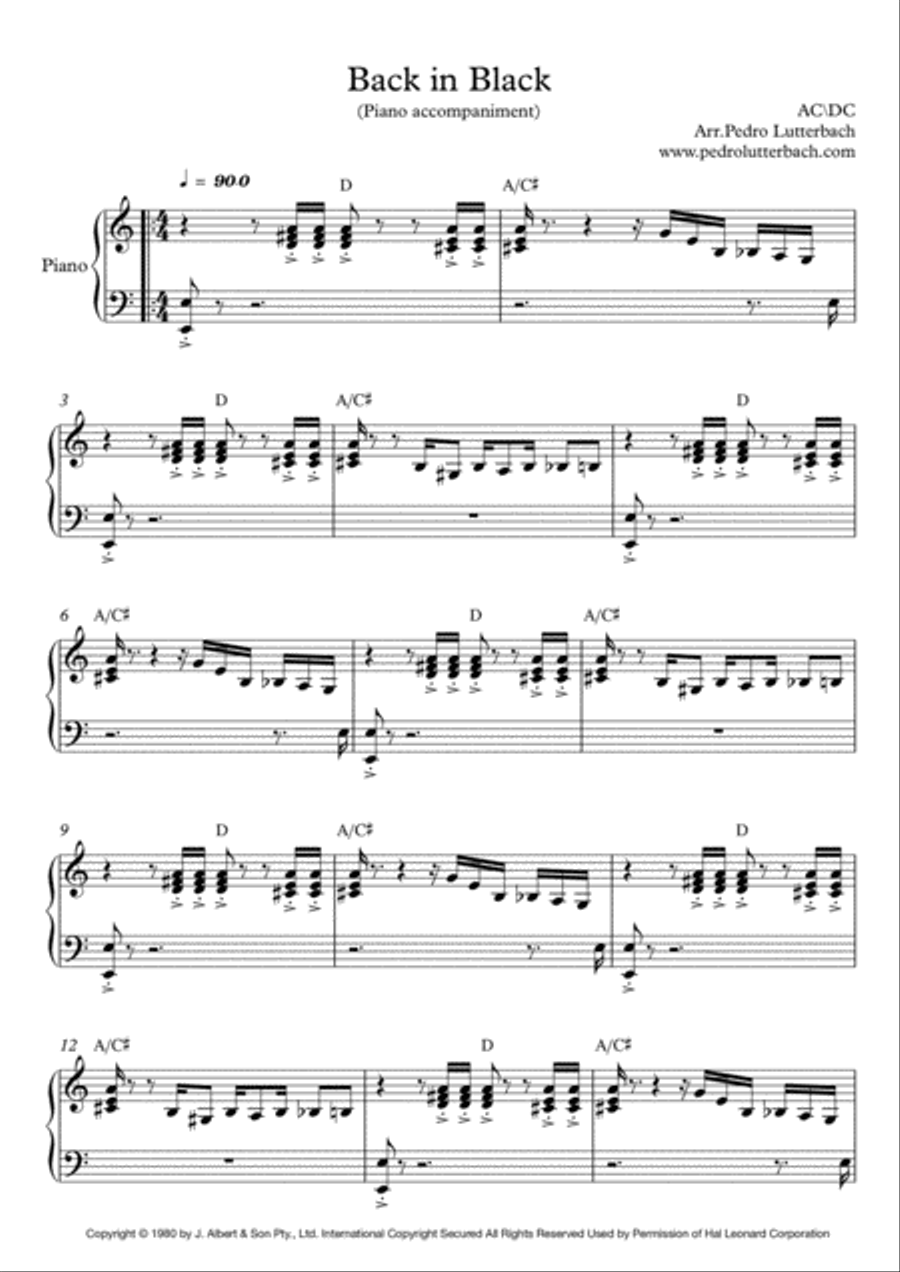 Back In Black Piano Solo scores gallery preview page 1
