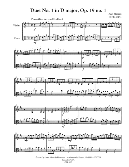 6 Duets, Op. 19 no. 1-6 for Violin and Viola