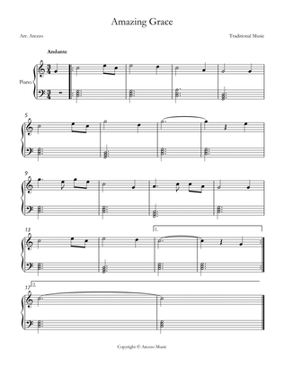 Jonh Newton amazing grace easy piano sheet music C major chords blocks