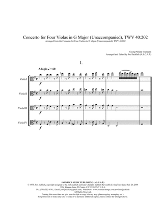 Book cover for Concerto No. 2 in G Major for Four Violas Unaccompanied TWV40:202