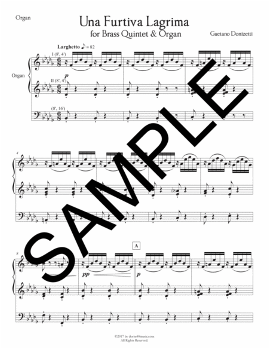 Una Furtiva Lagrima for Brass Quintet and Organ Small Ensemble scores gallery preview page 4