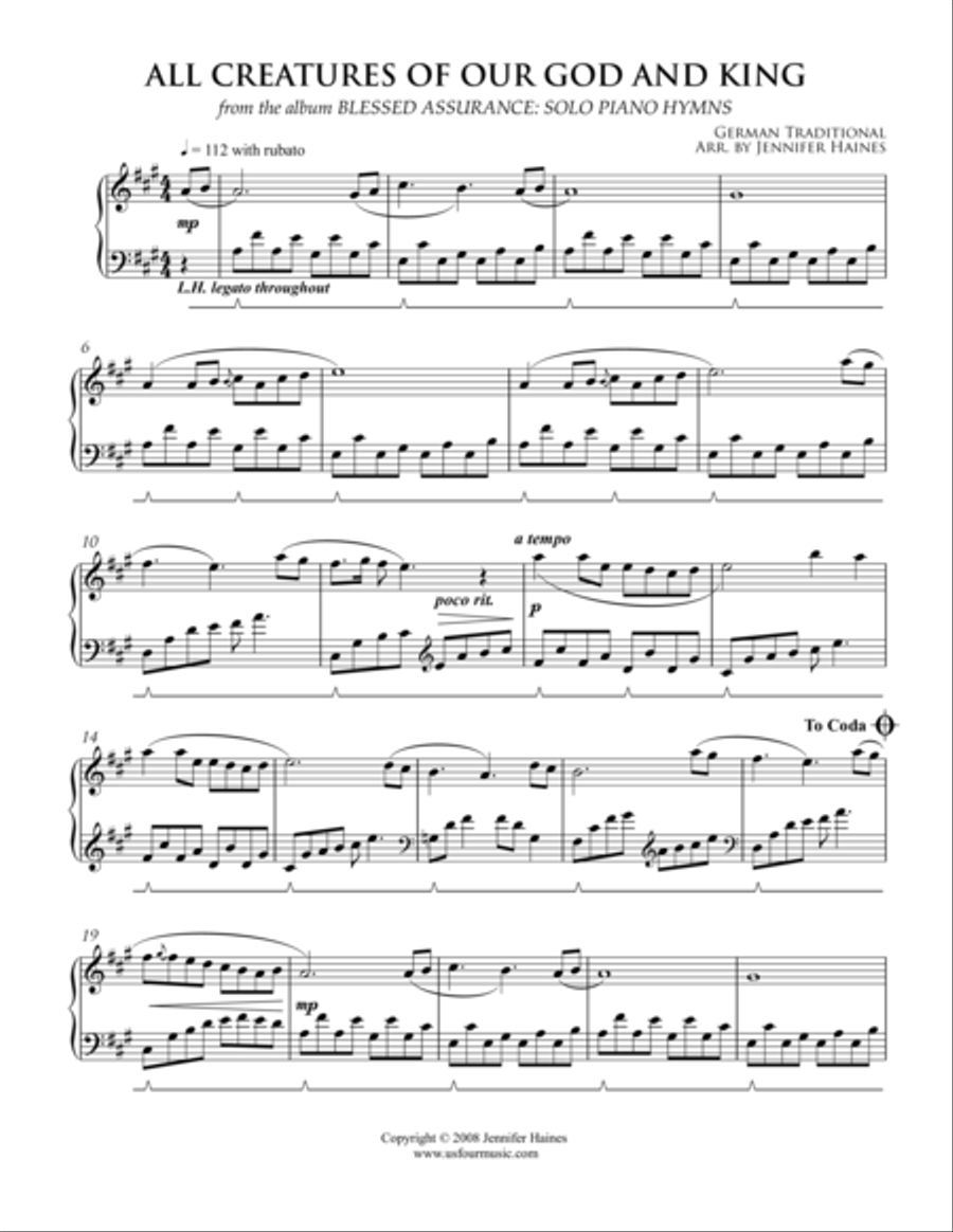 All Creatures Of Our God And King Piano Solo scores gallery preview page 1