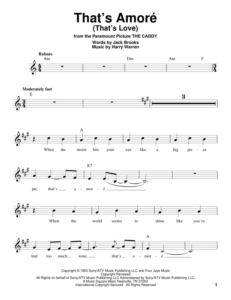 That's Amore (That's Love) Voice scores gallery preview page 1
